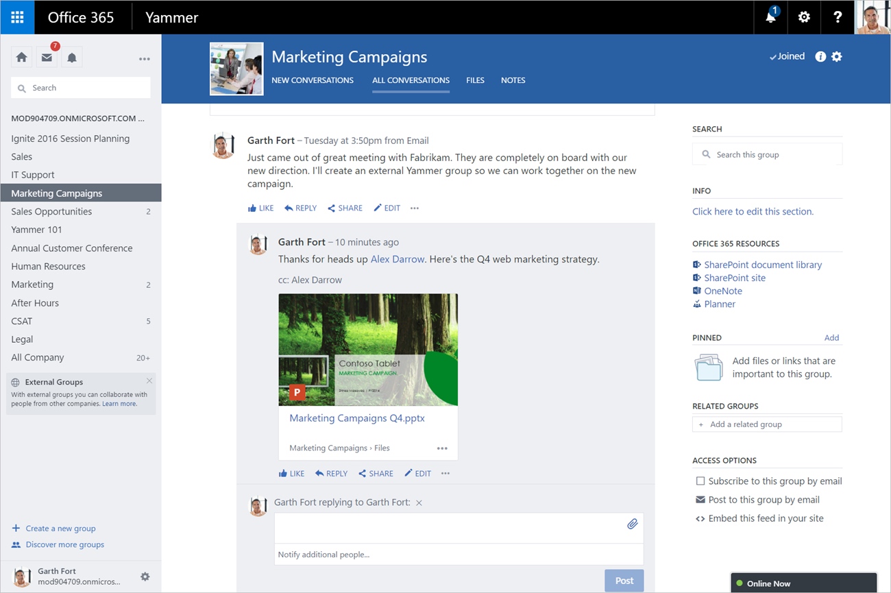Microsoft Office Yammer Enterprise Interface (2016)